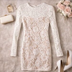 New Kalayci London White Long Sleeve Nude Lining Stretch Party Cocktail Dress 8